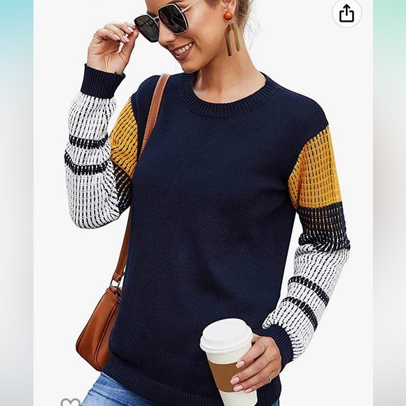 koitmy Women's Cute Contrast Sleeve Knitted Pullover Sweater - Picture 6 of 6